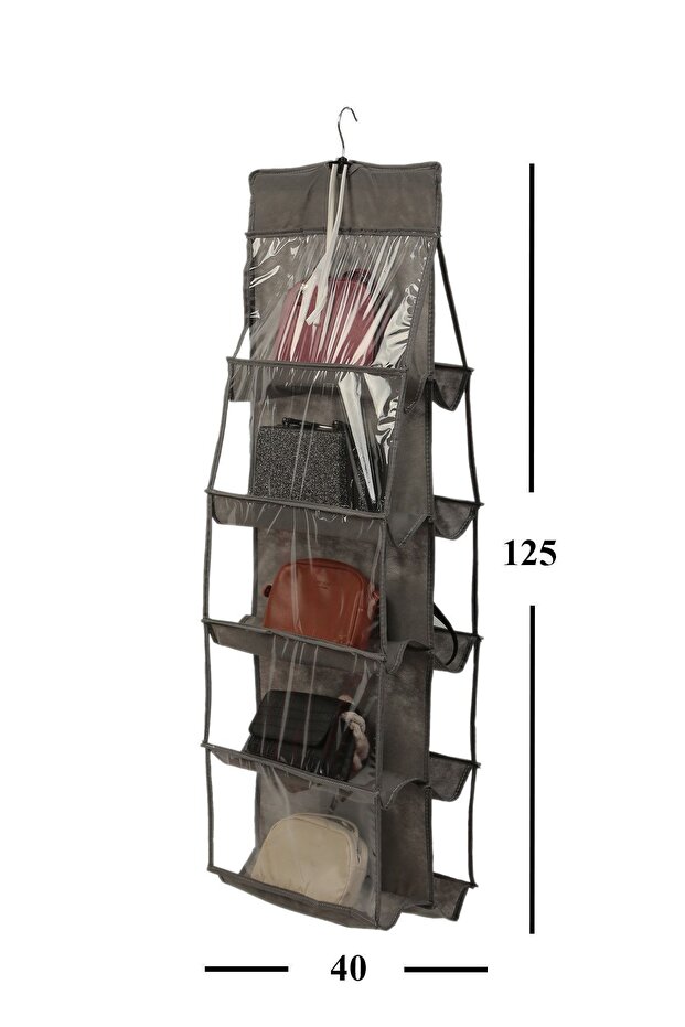 Bag Organizer with Hanger In-Cabinet Organizer with 10 Pockets (GREY)