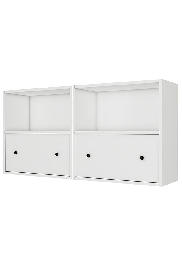 Eva 2 Düşer Kapaklı Raflı Modern Beyaz Konsol - 5