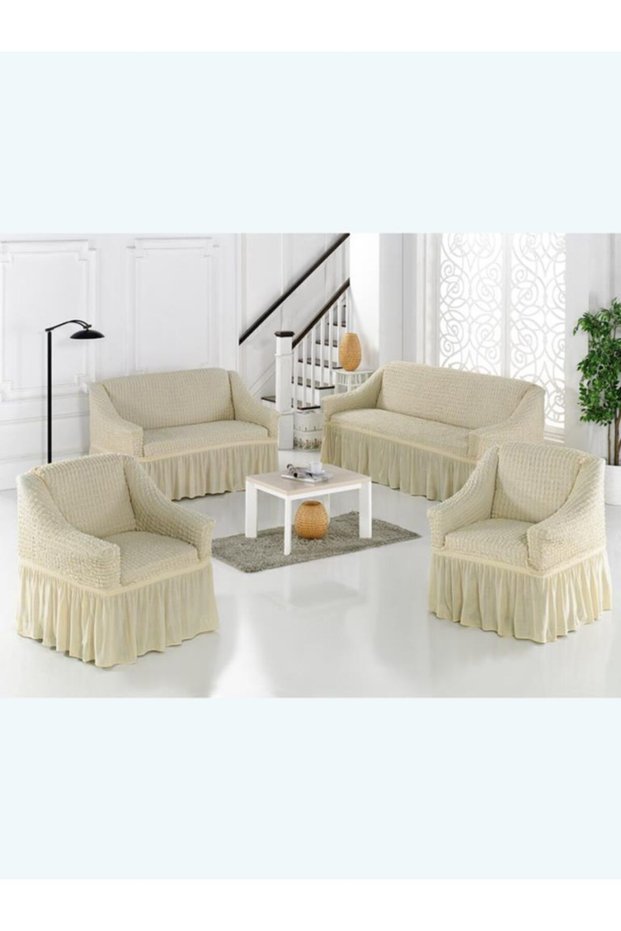 Cotton 3 2 1 1 Seat Sofa Cover Set Natural