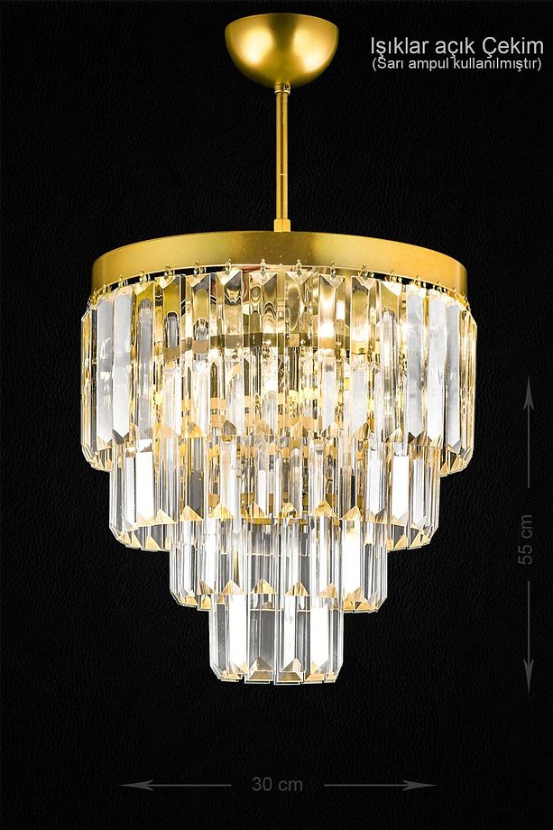 Linsa 35 Cm'lik Kristal Cam Taşlı Lüks Avize - (SARI YALDIZ) - 3