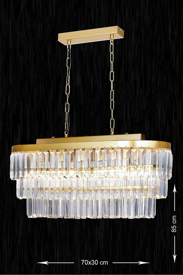 Linsa 70x30 Cm'lik Kristal Cam Taşlı Yemek Masası Üstü Lüks Avize - (sarı Yaldız) - 2