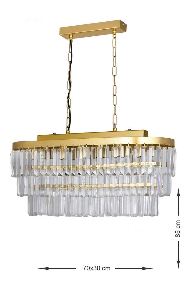 Linsa 70x30 Cm'lik Kristal Cam Taşlı Yemek Masası Üstü Lüks Avize - (sarı Yaldız) - 3