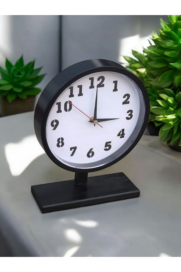 Ahşap Ayaklı Ofis Salon Masa Saati Çap 22 cm Yükseklik 30 cm - 5
