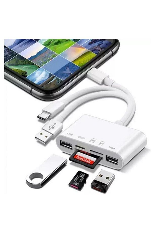 Fxn-1032 Pro Type-c Lightning Usb-a To 2x Usb3.0 Sd Tf Pd Kart Okuyucu Çevirici Hub Adaptör - 1