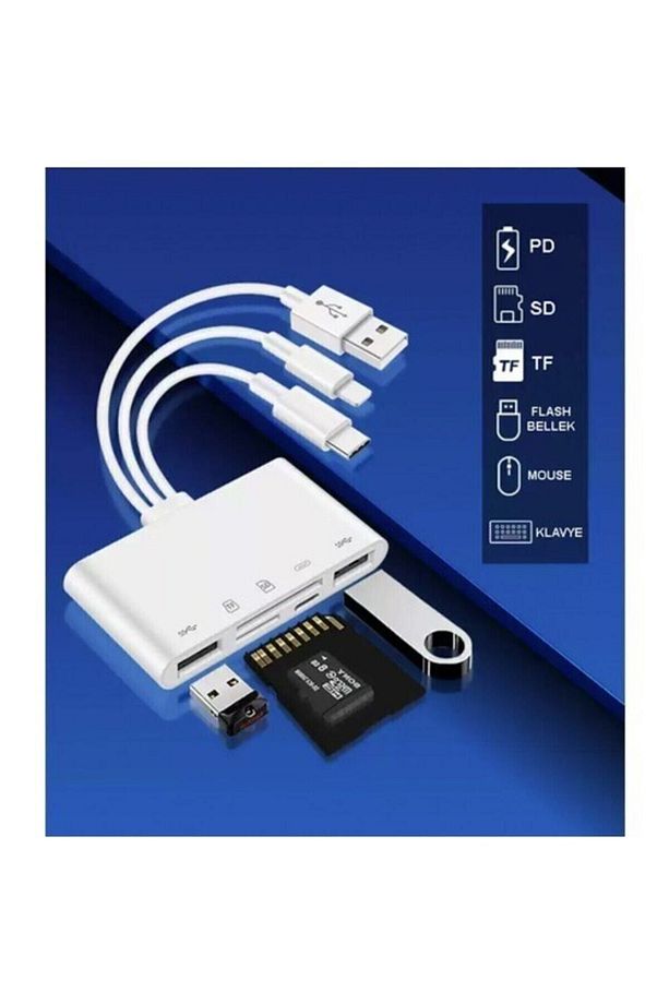 Fxn-1032 Pro Type-c Lightning Usb-a To 2x Usb3.0 Sd Tf Pd Kart Okuyucu Çevirici Hub Adaptör - 2