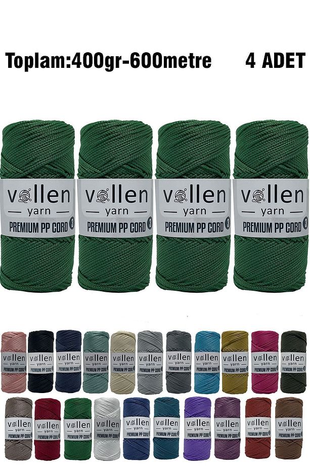 600m Polyester Makrome Ipi, Supla Ipi, Çanta Ipi, Bileklik Ipi,makrame,yeşil 1.5mm-400gr - 1