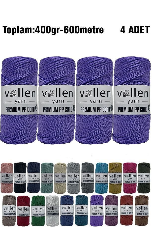 600m Polyester Makrome Ipi, Supla Ipi, Çanta Ipi, Bileklik Ipi,makrame,lila 1.5mm-400gr - 1