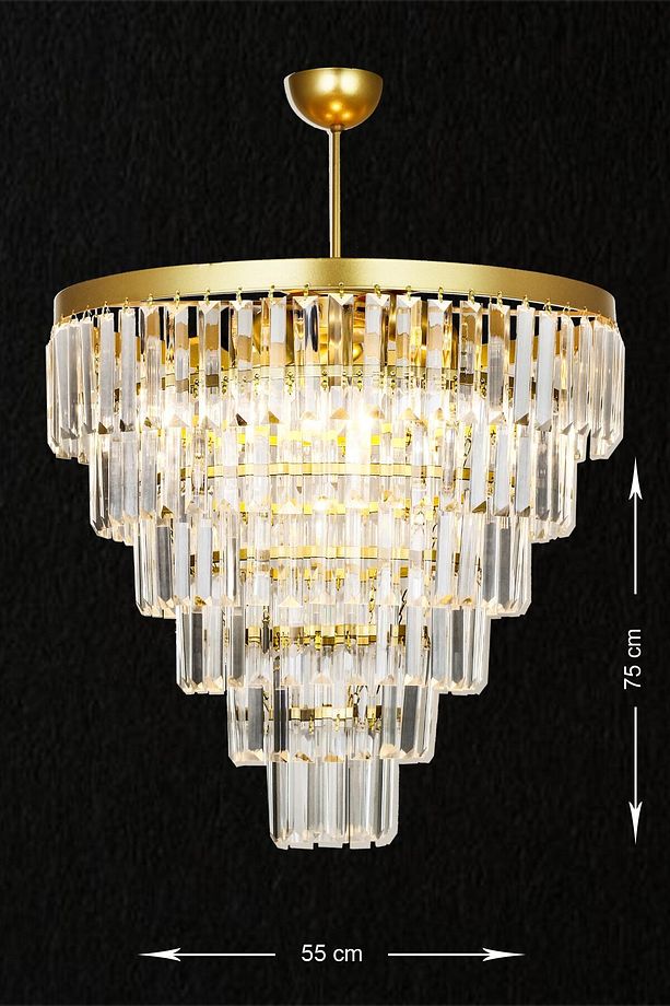 Linsa 55 Cm'lik Kristal Cam Taşlı Lüks Avize - (sarı Yaldız) - 2
