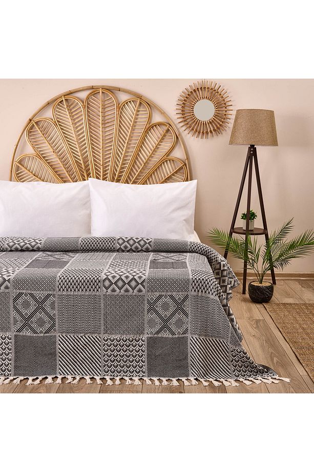 Soft Patchwork Tek Kişilik Yatak Örtüsü - Antrasit - 150x200 cm - 1