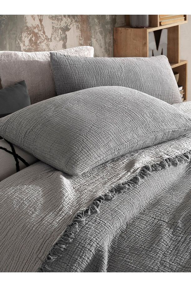 Antrasit Renkli 4 Katlı Multi Muslin %100 Pamuk Tek Kişillik Yatak Örtüsü 160x240cm - 3