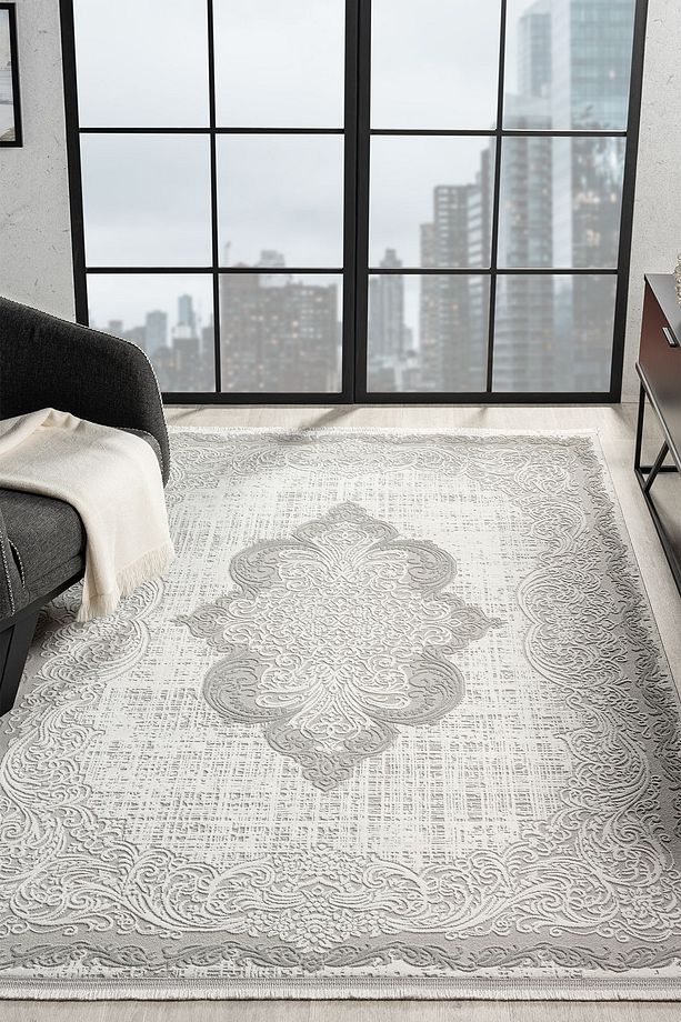 SİRİUS COLLECTION Gri Luxury Modern Saçaklı Yumuşak Dokuma Makine Halısı Salon Oturma Odası Mutfak - 1
