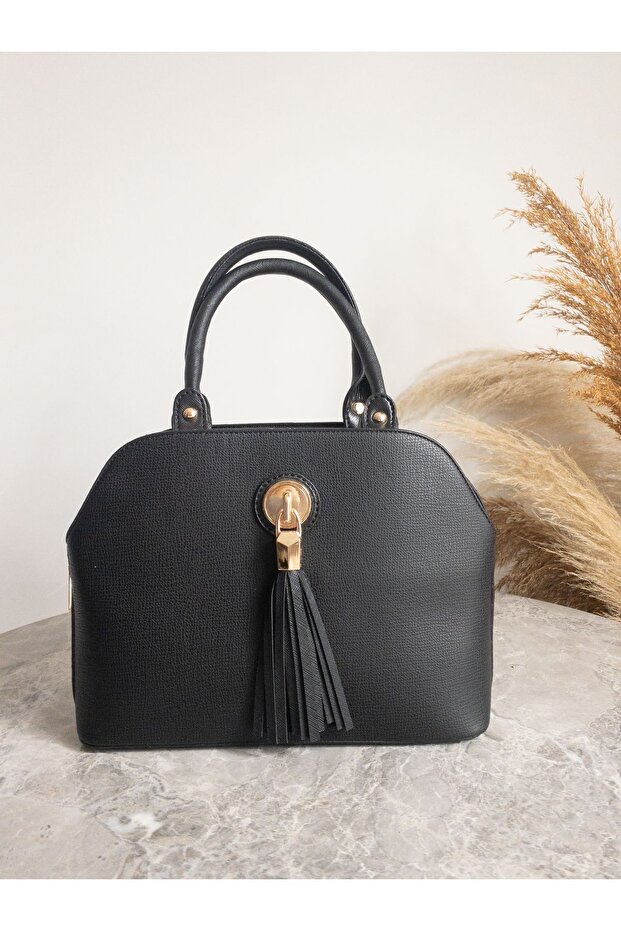 Anthracite Handbag with Tassel Detail and Strap