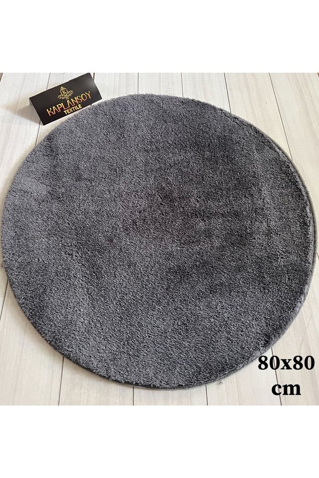 Bathroom Rug Plush Fleece Carpet Round Anthracite 80x80