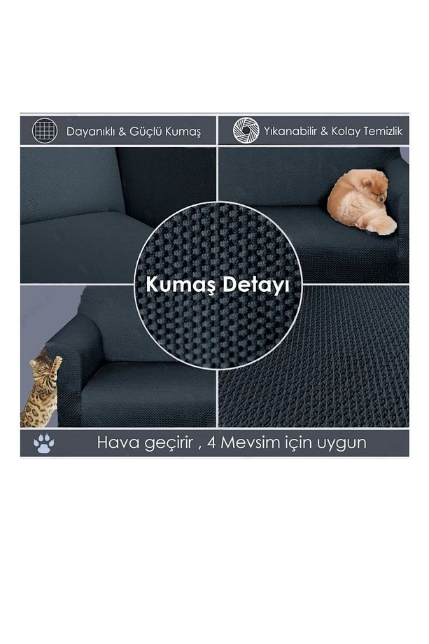 Mikropetek Streç Lastikli 3 3 1 1 Koltuk Örtüsü Takımı Kanepe Çekyat Örtüsü Koltuk Kılıfı - 5