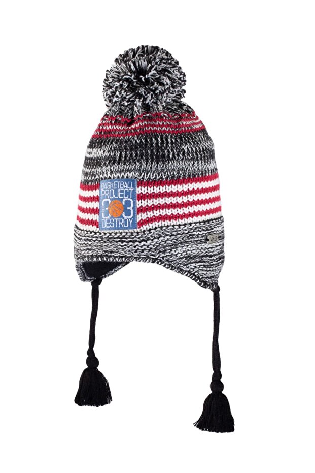 Boys' Knitted Beanie with Earflaps, Ages 4-8, Black