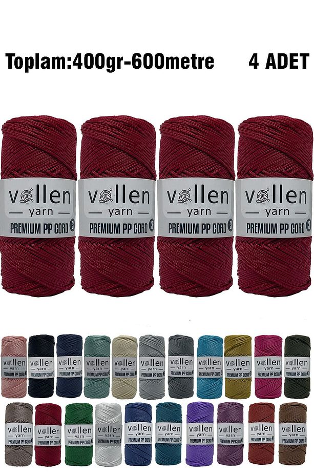 600m Polyester Makrome Ipi, Supla Ipi, Çanta Ipi, Bileklik Ipi,makrame,kırmızı 1.5mm-400gr - 1
