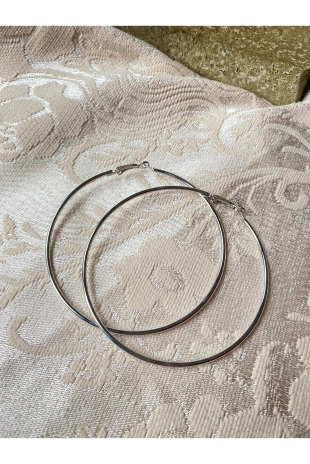 Silver Thin Large Size Hoop Earrings -