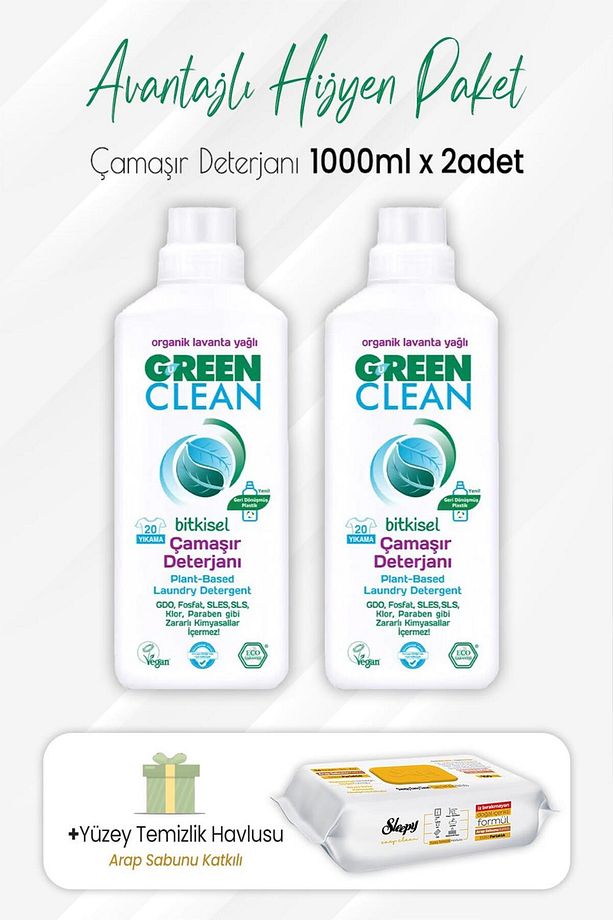 Bitkisel Çamaşır Deterjanı 1 Lt X 2 Adet Ve Arap Sabunlu Temizlik Havlusu 100' Lü - 1