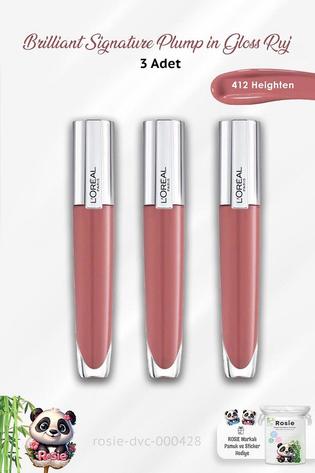 3 Adet Brilliant Signature Plump In Gloss Ruj 412 Heighten Ve Rosıe - 1