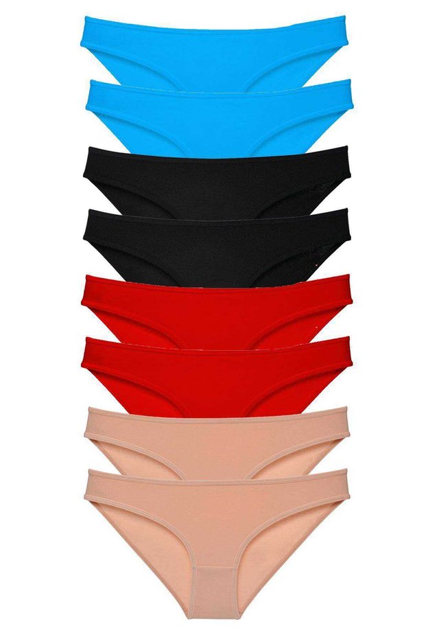 8 Pieces Eco Women's Slip Panties Set - Black, Red and Nude
