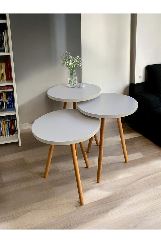 Zigon Sehpa, Ofis Gri Zigon Sehpa, 3lü Zigon Sehpa, Ahşap Ayaklı Zigon Sehpa, Torna Ayak Zigon Sehpa - 1