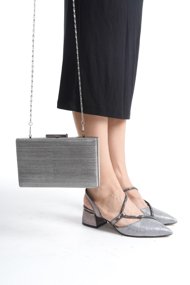 Women's 4 cm Evening Shoes and Bag in Platinum