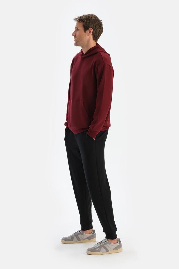 Bordo Erkek Modal Kapişonlu Sweatshırt - 3