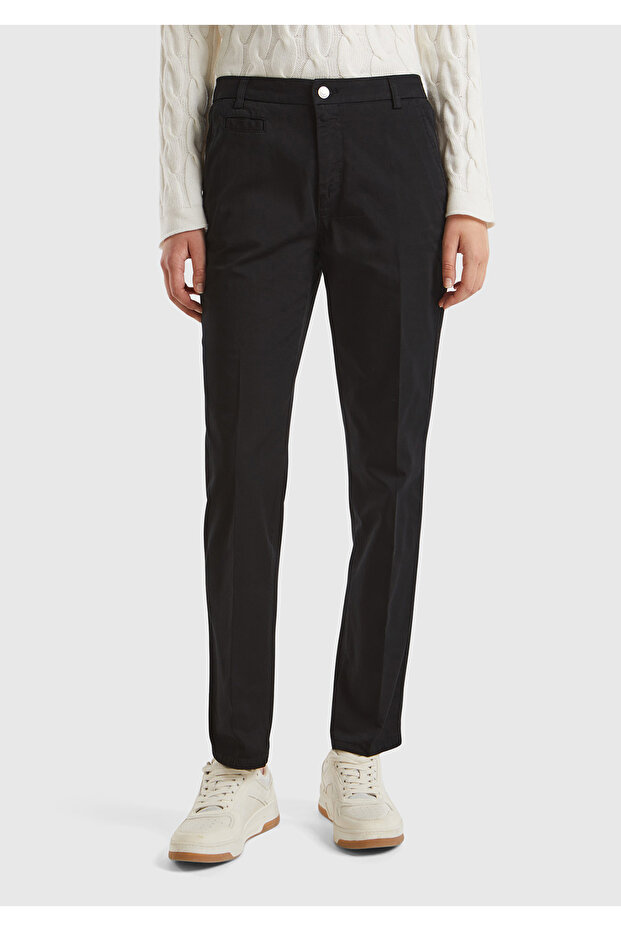 Black Elastane Basic Women's Chino Pants