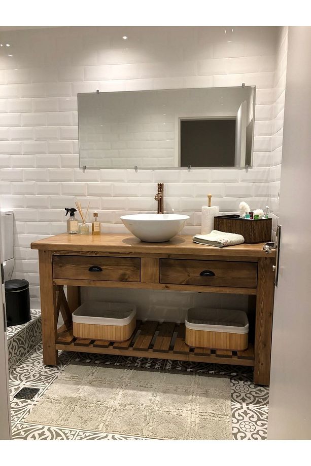 Masif Ahşap Dresuar Banyo Dolabı - 8