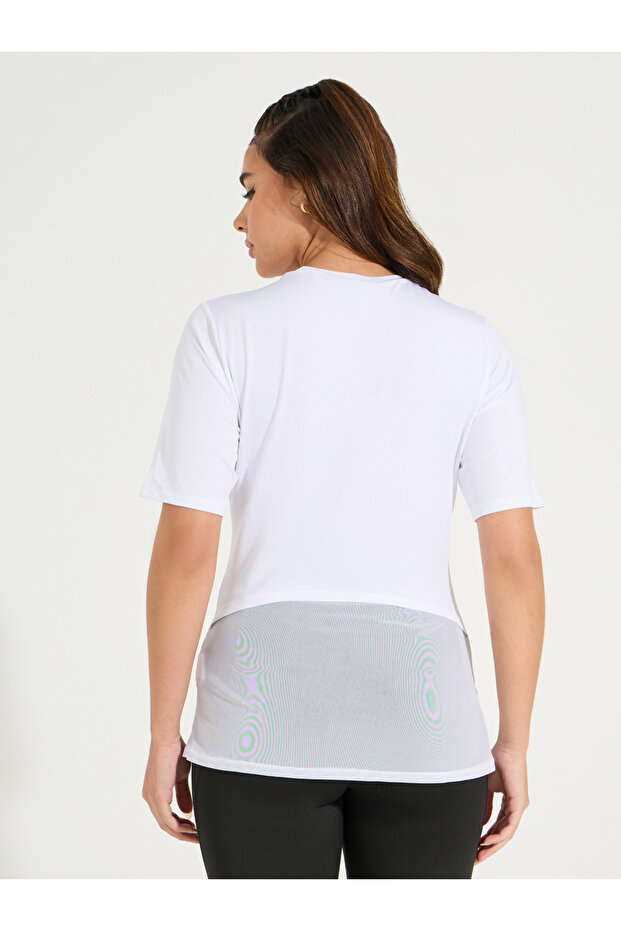 Solid Mesh Hem Front & Back Short Sleeve Top - 3
