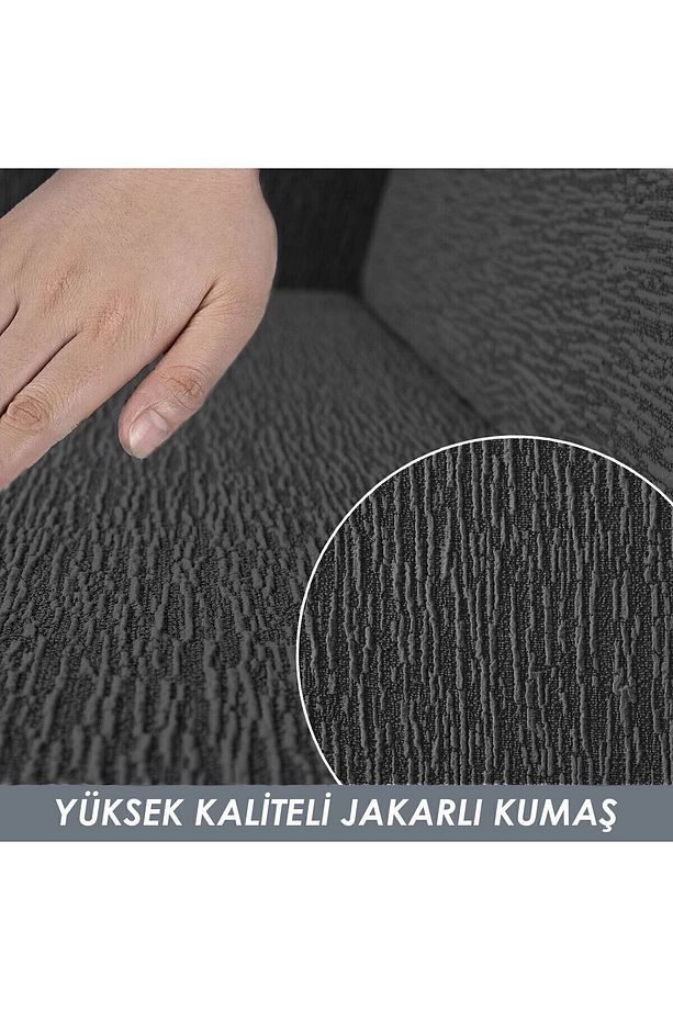 Jakarlı 3 Kişilik Antrasit Lastikli Kanepe Örtüsü | Lastikli Koltuk Örtüsü | koltuk kılıfı - 4