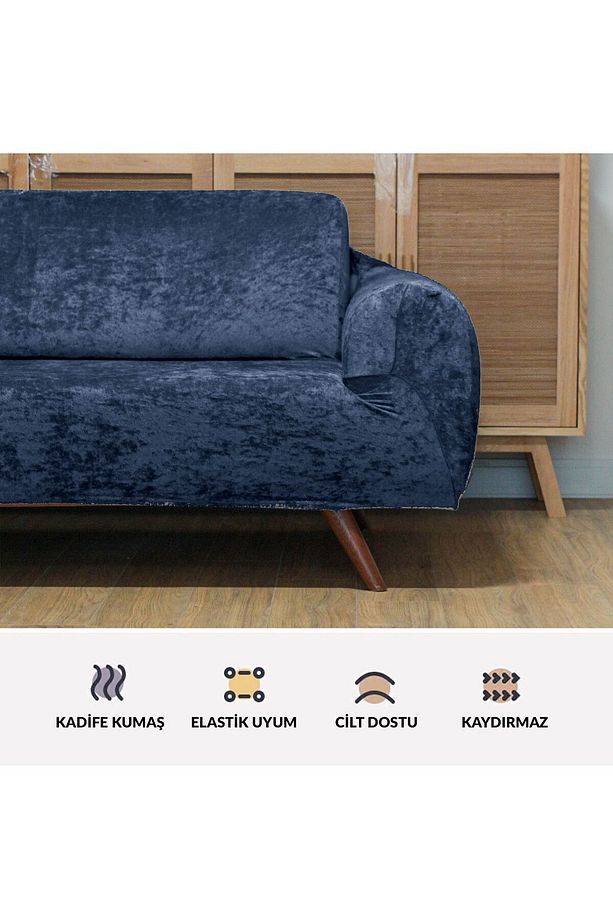 Kadife 3 kişilik koltuk örtüsü Lastikli Kanepe Örtüsü | Lastikli Koltuk Örtüsü | Koltuk Kılıfı - 6