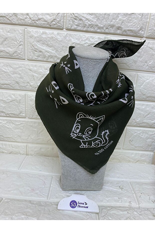Unisex Cat Patterned Scarf - Bandana - Cotton Scarf with Cat Pattern - Wristband