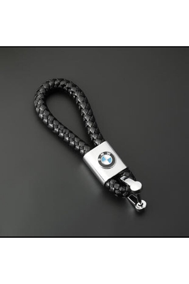 Black Braided Leather Keychain - Black Leather Keychain with Bmw Compatible Logo