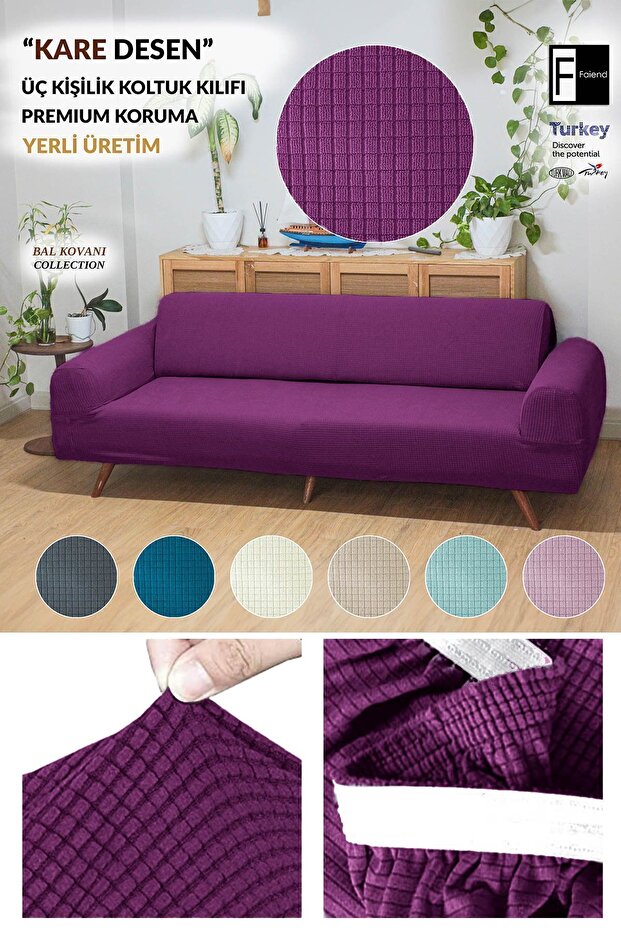 Flexible Lycra 3-Seater Purple Elastic Sofa Cover - Sofa Cover