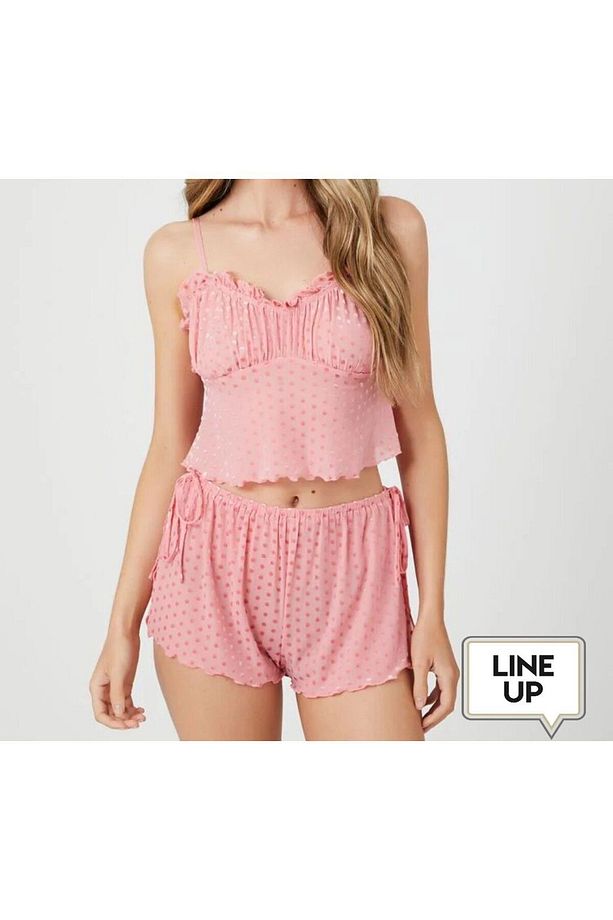 File Pijama Takımı ,Beli lastikli ve İpli,Yanları yırtmaçlı Şort, - 4
