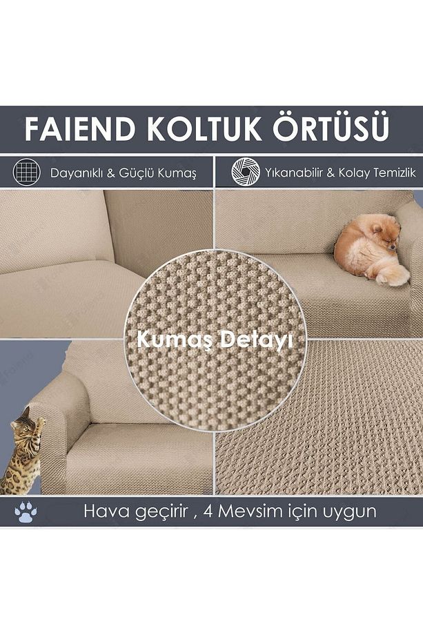 Chester 3 Kişilik Vizon Lastikli Kanepe Örtüsü | Lastikli Koltuk Örtüsü | koltuk kılıfı - 4