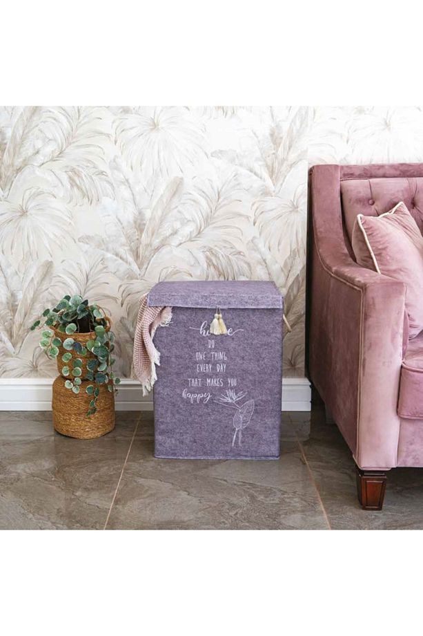 Keçe Kapaklı Kirli Çamaşır Sepeti Katlanabilir Saklama Kutusu Çok Amaçlı 55x30x40 - 3