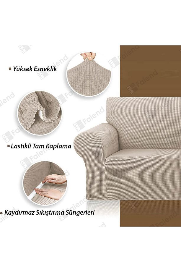Likrali Esnek 3 Kişilik Vizon Lastikli Kanepe Örtüsü | Lastikli Koltuk Örtüsü | koltuk kılıfı - 3