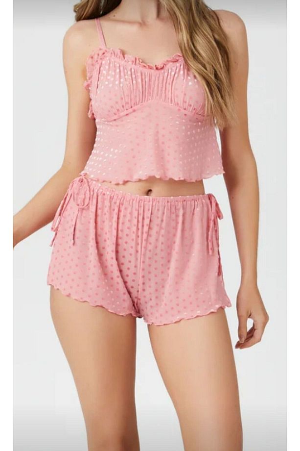 File Pijama Takımı ,Beli lastikli ve İpli,Yanları yırtmaçlı Şort, - 2