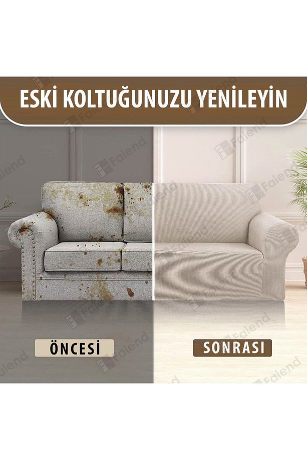Likrali Esnek 3 Kişilik Vizon Lastikli Kanepe Örtüsü | Lastikli Koltuk Örtüsü | koltuk kılıfı - 5