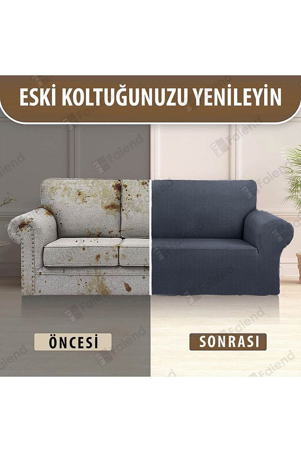 Likrali Esnek 3 Kişilik Antrasit Lastikli Kanepe Örtüsü | Lastikli Koltuk Örtüsü | koltuk kılıfı - 5