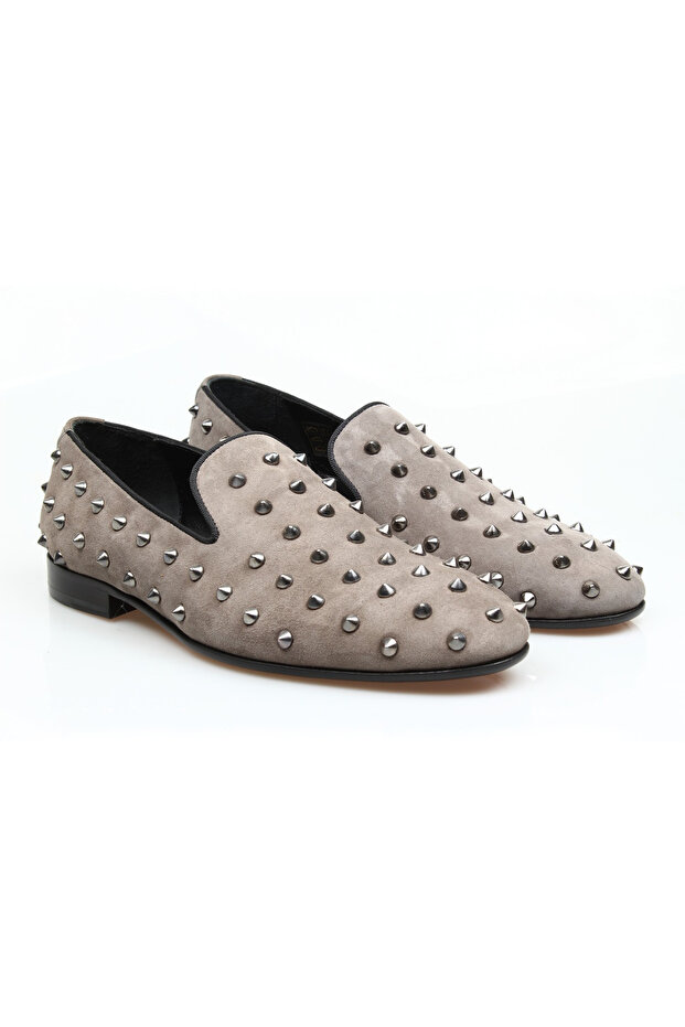 Gray Color Suede Laceless Genuine Leather Men's Shoes