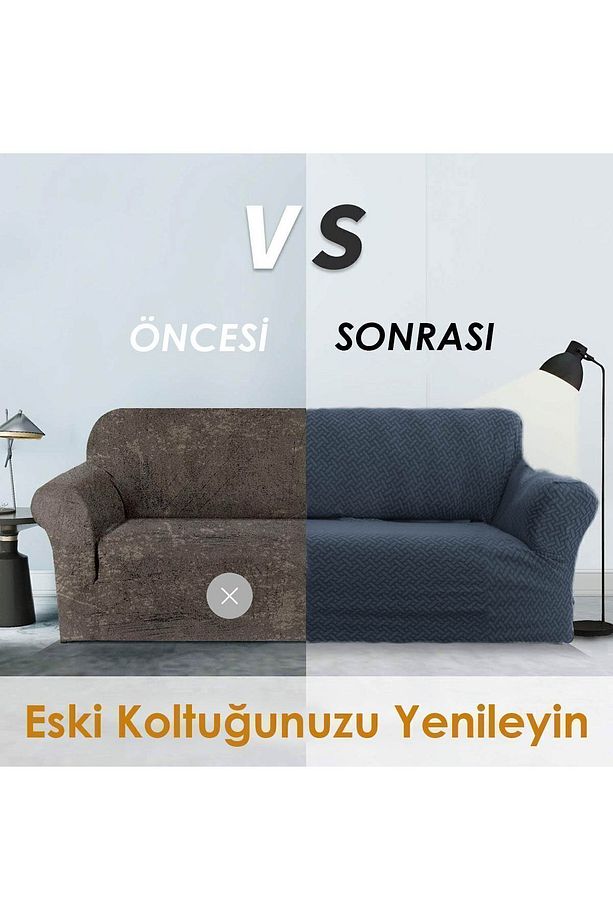 Tuğla Desen 3 Kişilik Antrasit Lastikli Kanepe Örtüsü | Lastikli Koltuk Örtüsü | koltuk kılıfı - 4