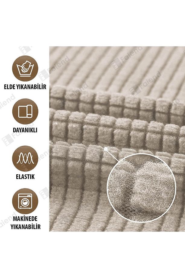 Likrali Esnek 3 Kişilik Vizon Lastikli Kanepe Örtüsü | Lastikli Koltuk Örtüsü | koltuk kılıfı - 4