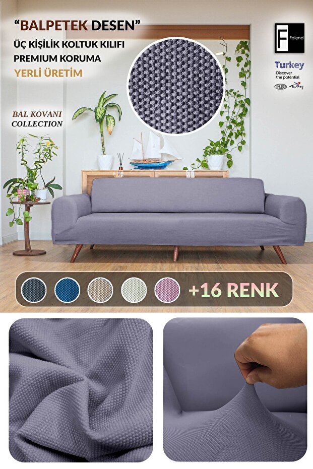 Balpeteği 3-Person Dark Gray Elastic Sofa Cover | Elastic Sofa Cover | Seat Cover