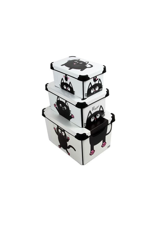 Style Box Meowdesenli 3 Parça Dekoratif Saklama Kutusu Seti - 4