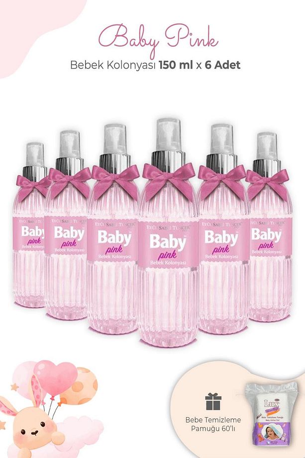 Bebek Kolonyası Baby Pınk 150 ml X 6 Adet Ve Kare Bebek Pamuğu - 1