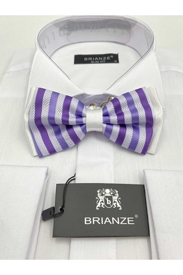 ربطة عنق منقوشة بتصميم مخطط أرجواني - 1