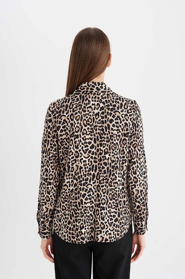 Regular Fit Leopar Desenli Uzun Kollu Gömlek I8266az24au - 6